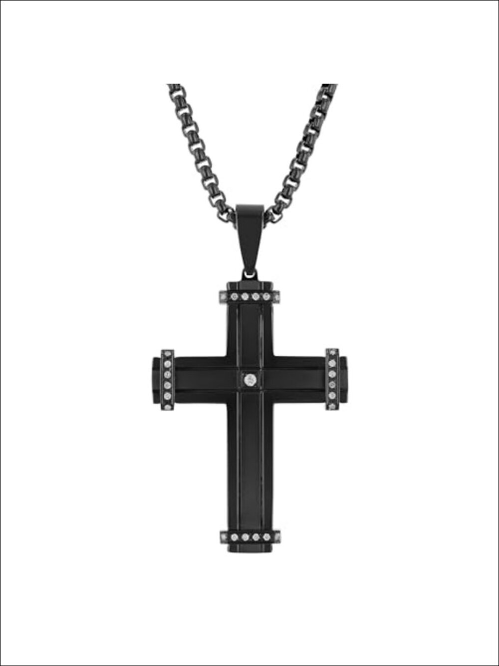 Men's Stainless Steel Cross Pendant 0.12ct Diamond 24" Chain